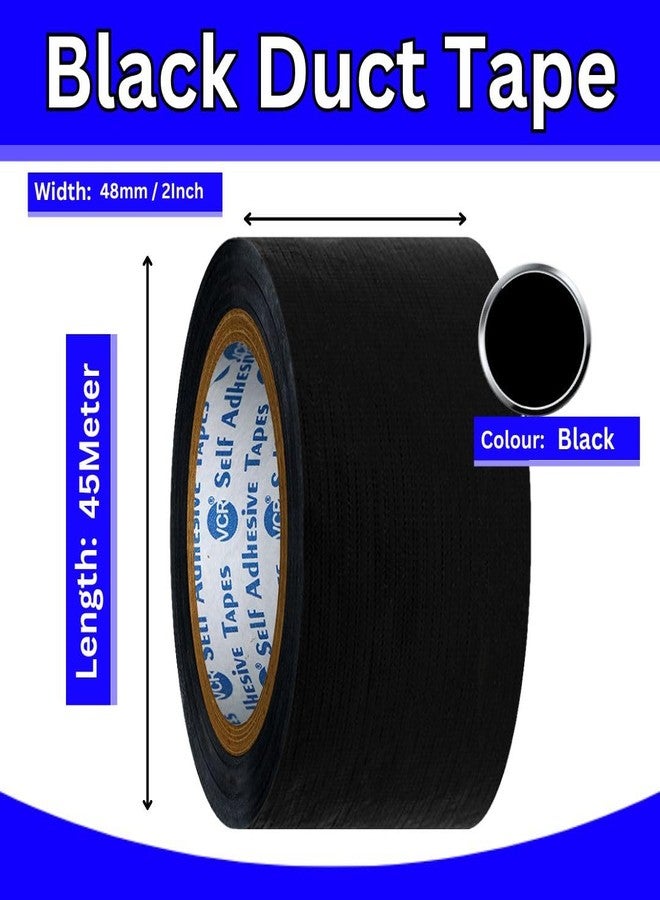 VCR Black Duct Tape - 45 Meters in Length 48mm / 2" Width - 2 Rolls Per Pack - Strong Book Binding Tape - Waterproof Heavy Duty Duct Tape - Image 5